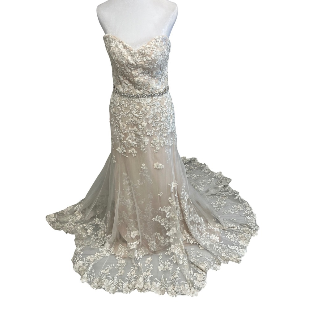 Jenny Yoo Collection Wedding Bridal Dress Strapless Floral Lace‎ Mermaid Sz 10